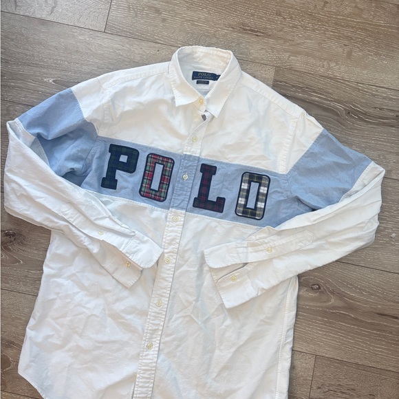 Ralph Lauren Men's White and Blue Colorblock Shirt - Picture 3 of 6